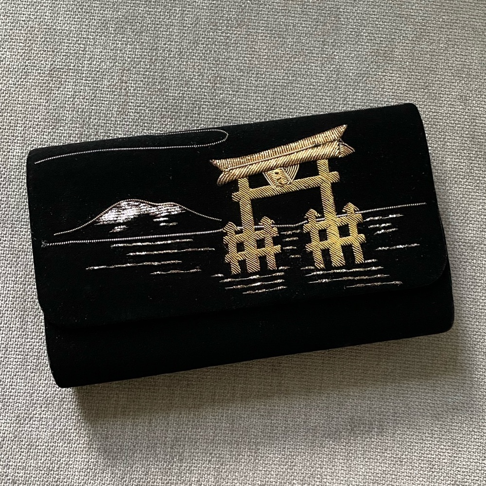 Vintage Velvet Black and Gold Clutch
